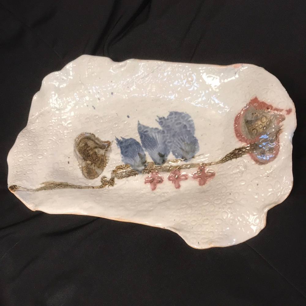 Handmade‎ Stamped Pottery Dish/Tray Signed by Artist